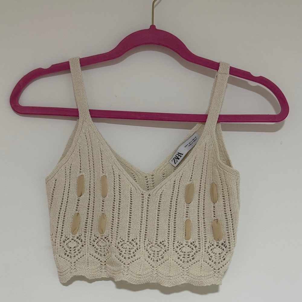 ZARA Cream Crochet Knit Cami Top